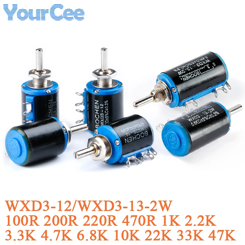 Precyzyjny potencjometr wieloobrotowy WXD3, przesuwany reostat drutowy 100R 200R 220R 470R 1K 2.2K 3.3K 4.7K 6.8K 10K 22K 33K 47K