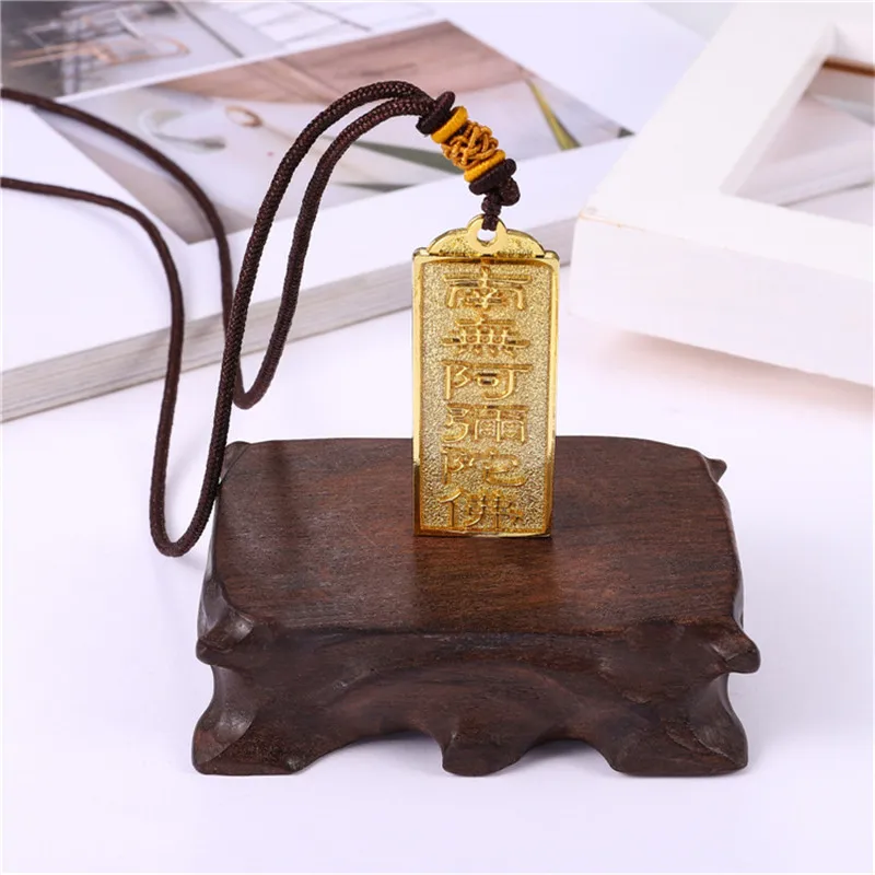 New alloy drip oil color-preserving Amitabha Buddha pendant temple bond gift giving gold-plated Nanwu Amitabha Buddha long neckl