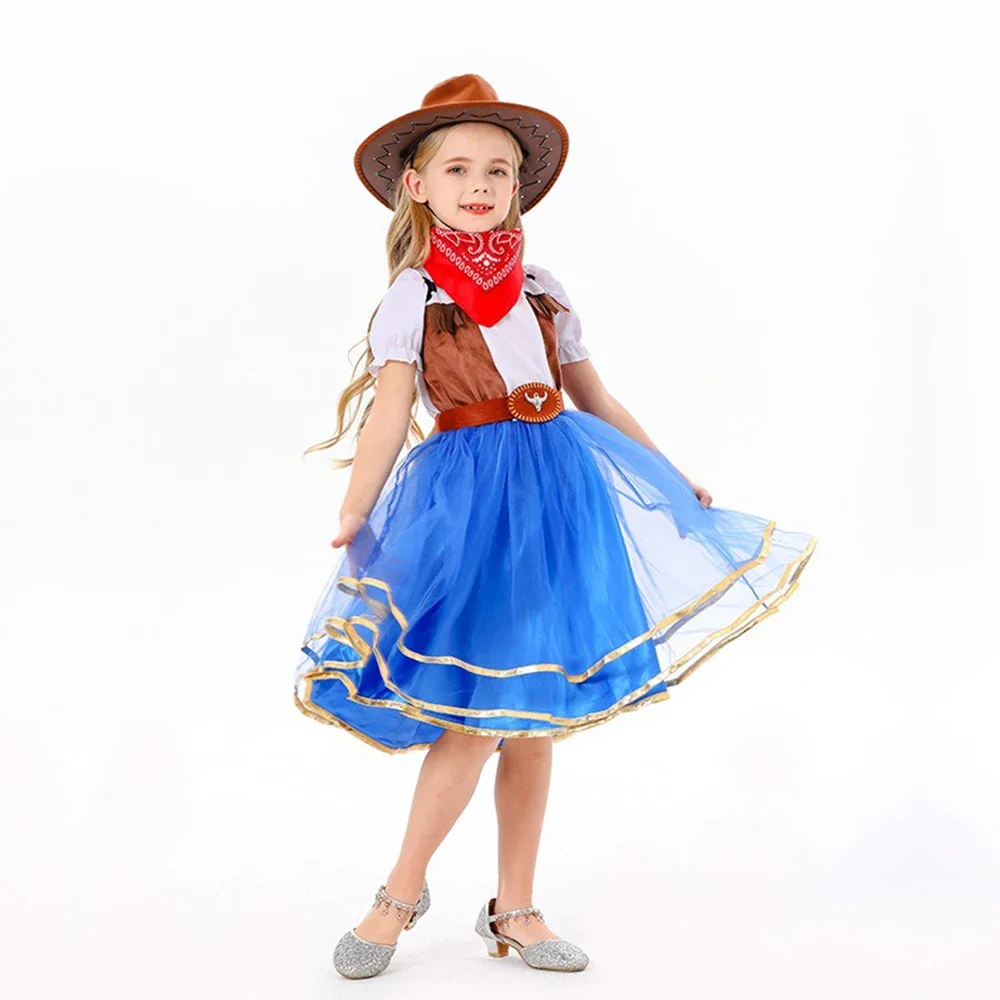 Halloween Cowboy Cosplay Kostüm Rosa Tutu Kleid Hut Kinder Mädchen Rollenspiel Röcke Geburtstag Outfits Karneval Party Fantasia Anzug