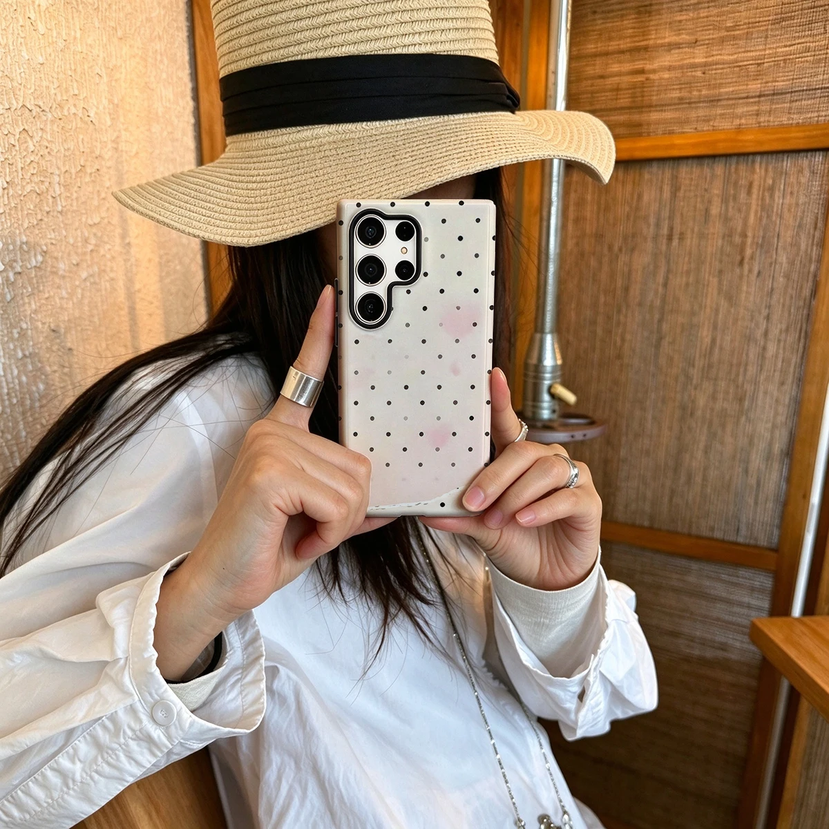 Cream Dots Pink Hearts Hard Shock-Absorption Phone Case For Samsung Galaxy S26 S25 Ultra S24 S23 Plus 2-in-1 Protective Cover