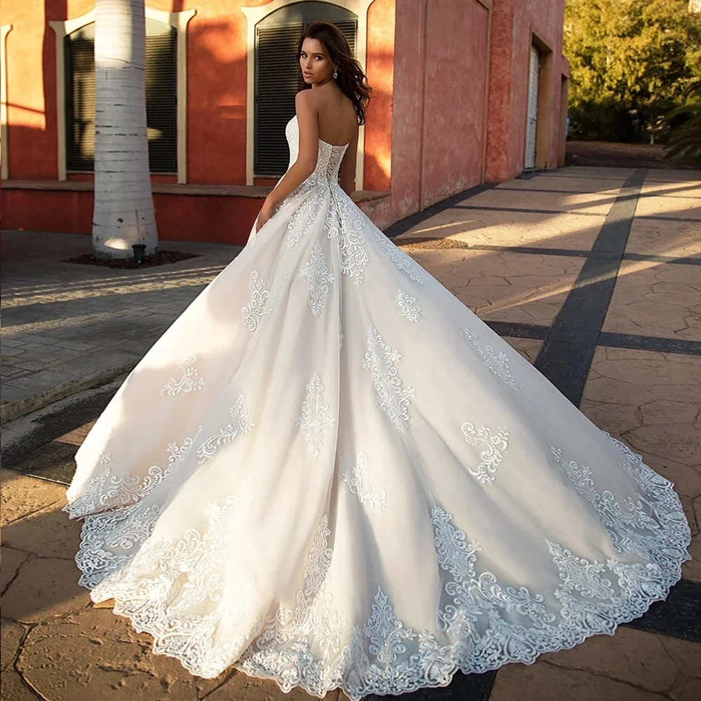 Elegante vestido de casamento 2026 sem alças rendas apliques tule a linha vestidos de noiva vestidos de noiva trem varredura robe de mariage