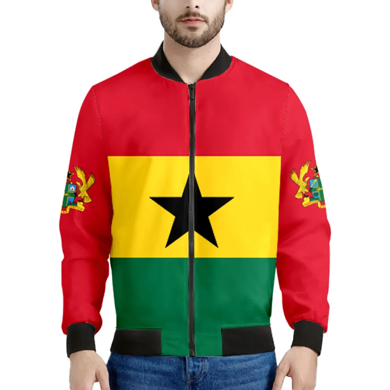 

Ghana Zipper Jacket Free Custom Made Name Team Game Logo Gh Peaked Coats Gha Country Travel Nation Flag Ghanaian Clothes