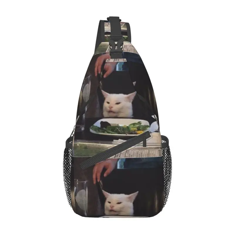 

Salad Cat Meme Crossbody Sling Backpack Men Custom Chest Shoulder Bag for Traveling Daypack