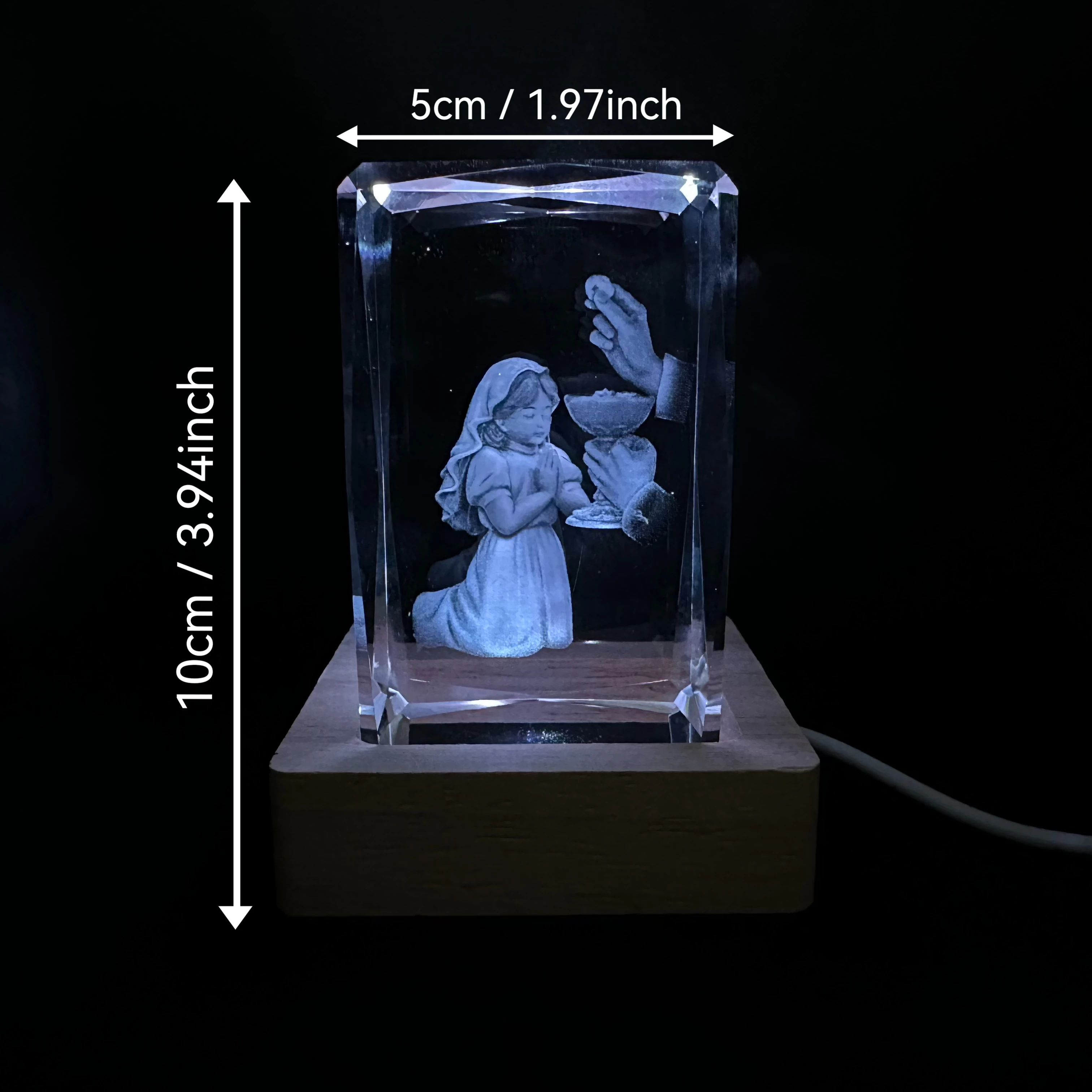 Adult Communion Ceremony Crystal LED Night Light Strip Base, Glass Decorative Gift, Suitable for Bedroom, Living Room, Birthday,