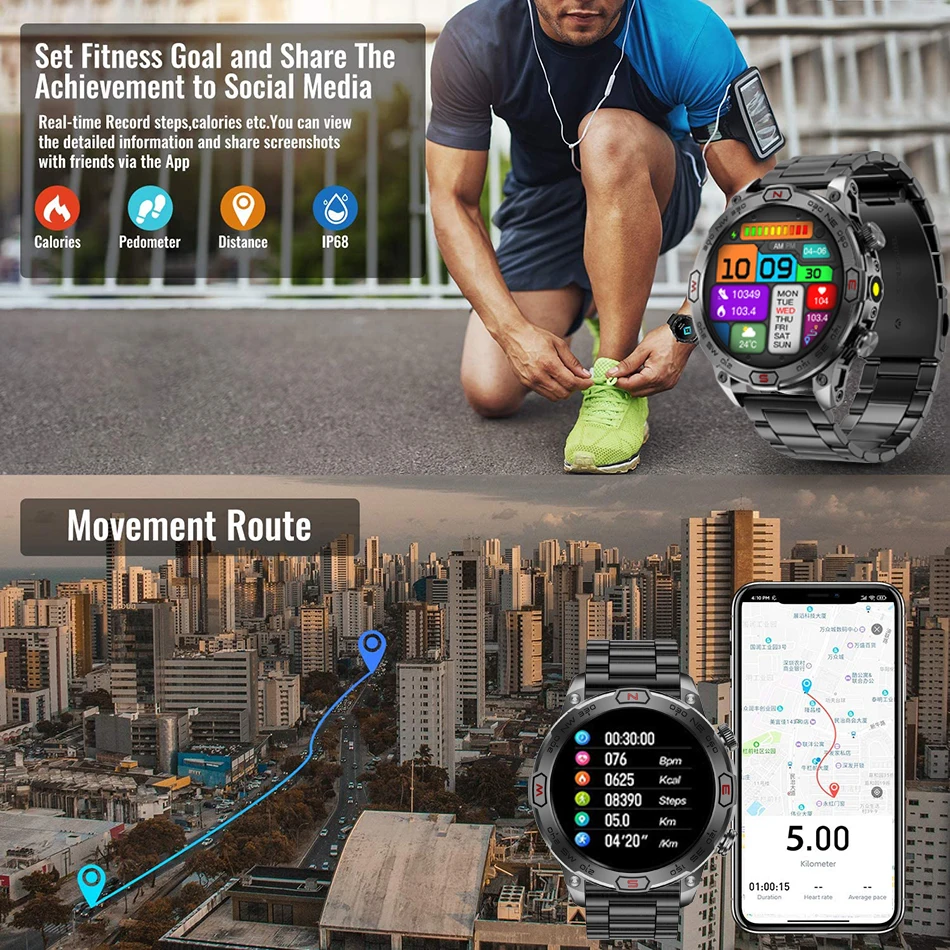 2024 New Smart Watch Men LED Flashlight 1.43-Inch Ultra HD AMOLED Screen 450 mAh Bluetooth Call SmartWatches For Huawei Xiaomi