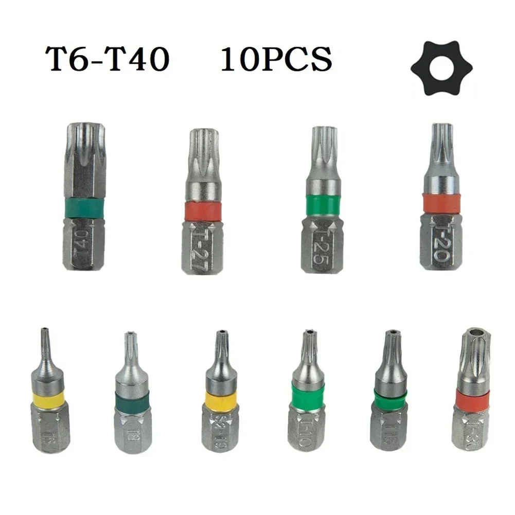 

10pcs Magnetic Screwdriver Bits T6 T8 T9 T15 T20 T25 T27 T30 T40 for 1/4" Electric Hand Screwdriver Power Tool