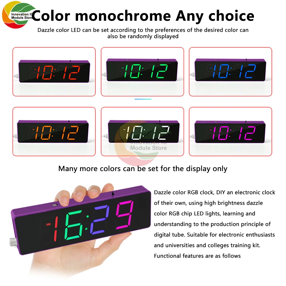 Colorful Digital Clock Diy Kit Colorful Rgb Clock Microcontroller Soldering Exercise Practical Training Production Loose Parts