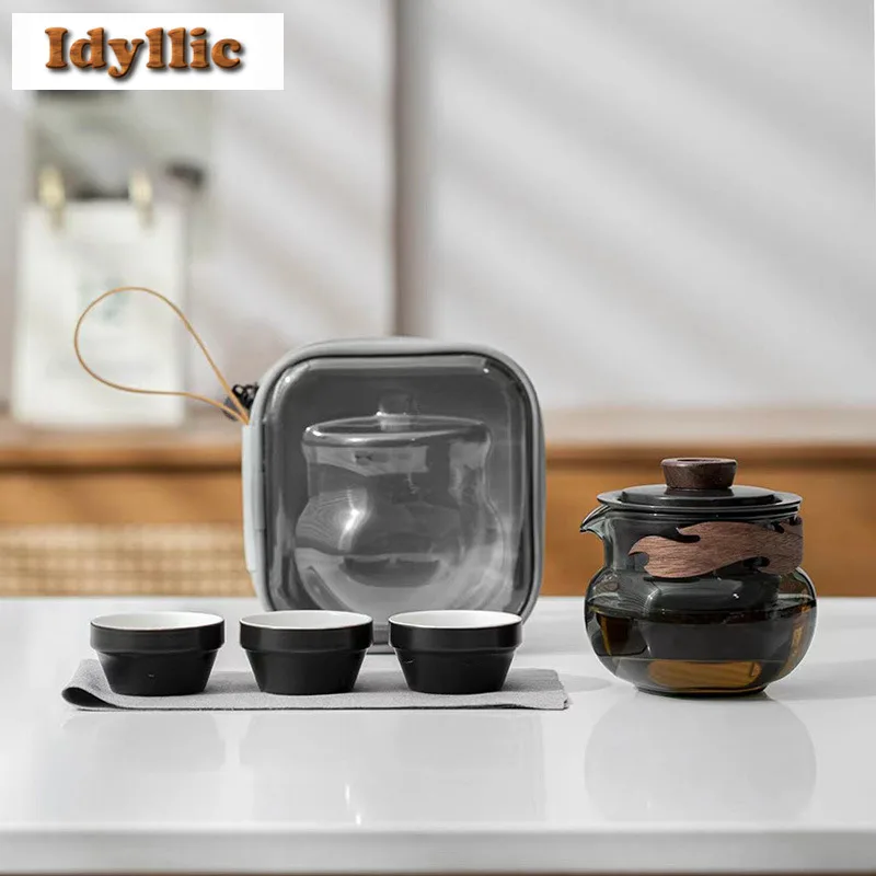 

Fire Cloud Evil God Travel Tea Set Kit Japanese 1 Pot 3 Cups Household Tea Maker Organizer Portable Outdoor Handbag Accessories