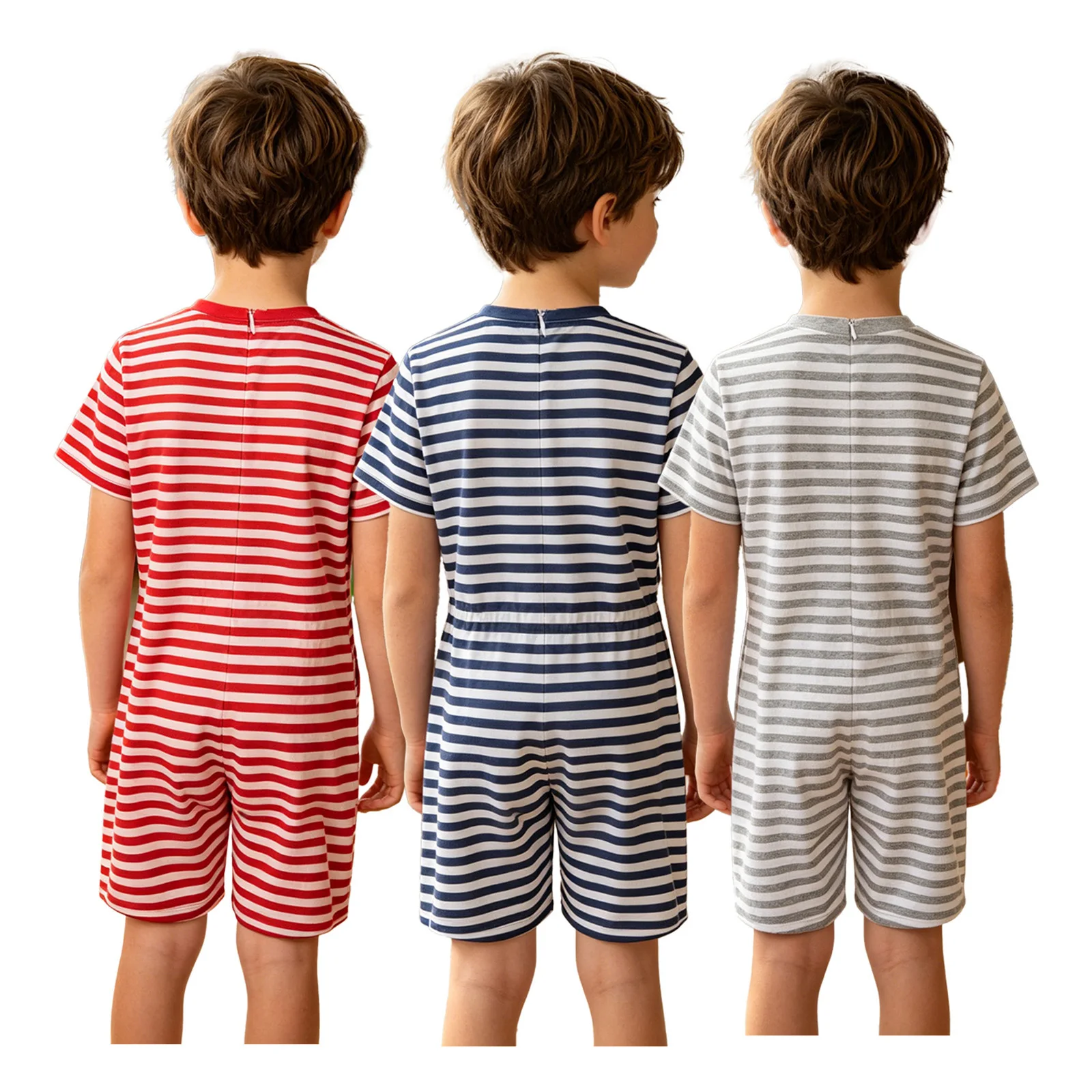 3pcs Boys Girls Adaptive Autism Sensory Jumpsuit Special Needs Clothing Short Sleeve Anti-strip Back Zipper Striped Bodysuit