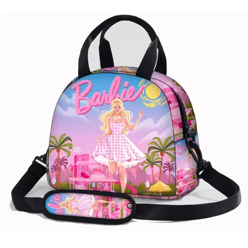 Anime Kawaii Cartoon Barbie Barbie z nadrukiem dziecięca torba na Lunch na ramię przenośna torba na Lunch z motywem kreskówkowym Cross-body prezenty