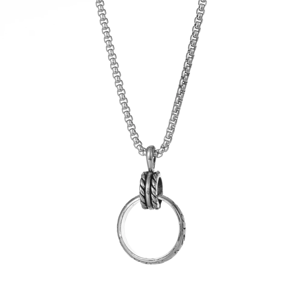 2024 Vintage Simple Silvery Circle Shape Pendant Stainless Steel Waterproof Necklace for Daily Wear