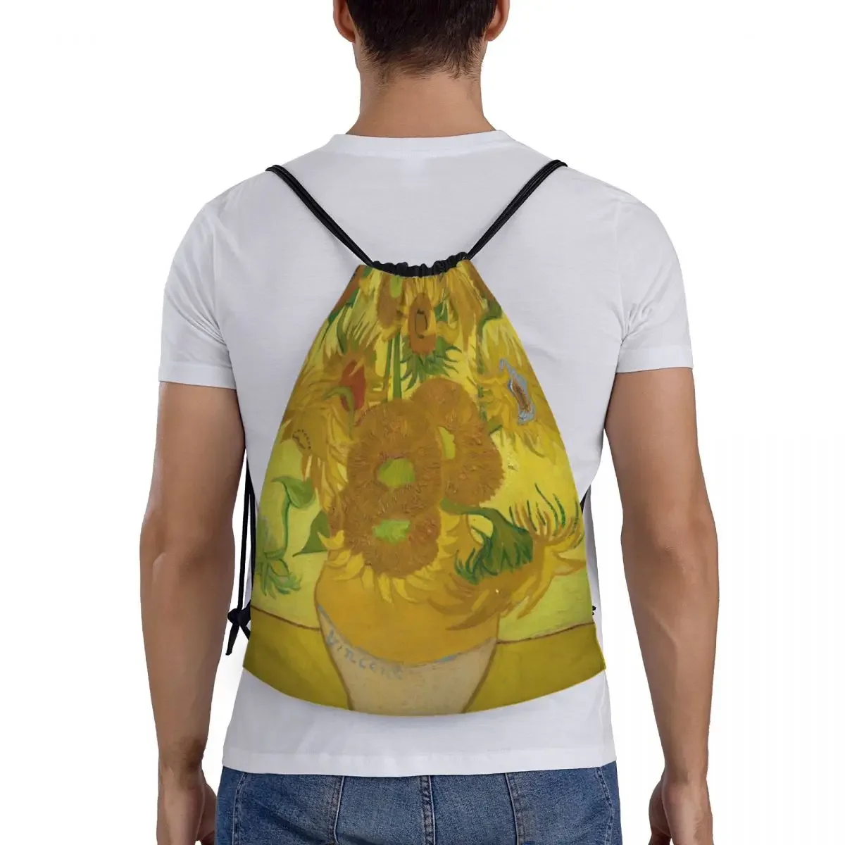 Sac à Dos Personnalisé Pliable avec Douze Tournesols pour Femme et Homme, Vase Vincent Van Gogh, Sac à Provisions, dehors, Gym, Proximité Wstring