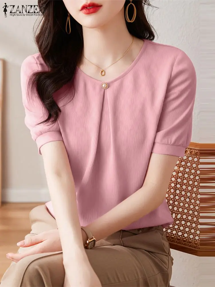 

ZANZEA Fashion OL Work Blusas Female Party Blusas Loose Tops Tunic Elegant Women Blouse Summer Short Sleeve Casual Solid Shirt