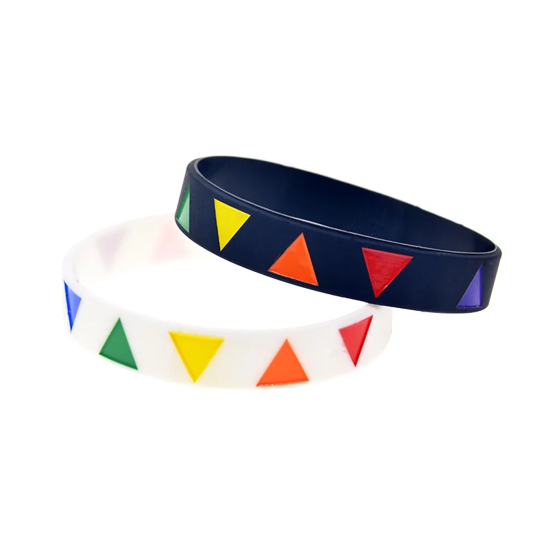 50 Stück 1/2 Zoll breites Dreieck-Logo-Silikon-Gummi-Armband, Unisex-Modearmband – Detail 3