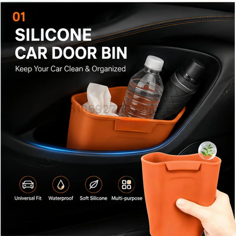 Silicone Car Door Storage Box Trash Can Multifunctional Auto Door Storage Bucket Umbrella Organizer for Car Accessories