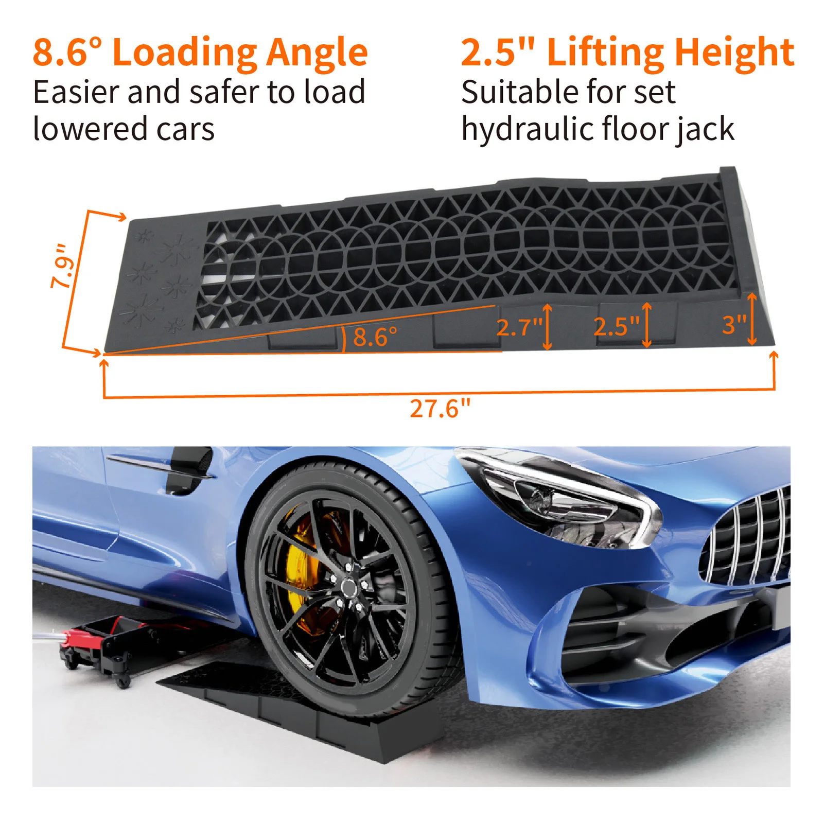 4 400lbs Capacity Low  Car Ramps Plastic Automotive Ramp for Oil Change Maintenance Black Heavy Duty Vehicle Ramps