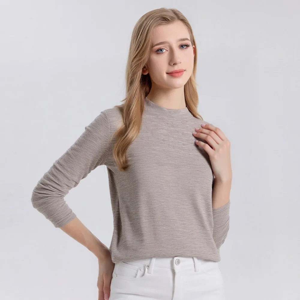 Damski sweter z wełny na rok 2025, z półgolfem, długim rękawem, bazowy sweter, 100% ultra-cienka wełna, dzianinowy sweter, jednolity kolor, ciepły pulower.
