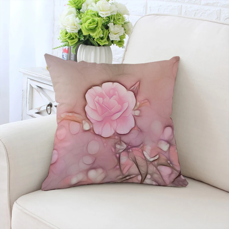 

40x40cm pink rose double-sided printed pillowcase fashionable sofa cushion cover short plush home bedding pillowcase 50x50cm