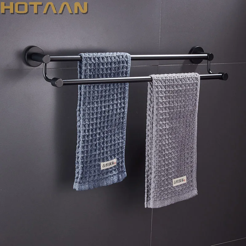 . Matte Black Finish Stainless Steel Bathroom Accessory Double Towel Bar Towel Rail Towel Holder 60cm YT-10998-H