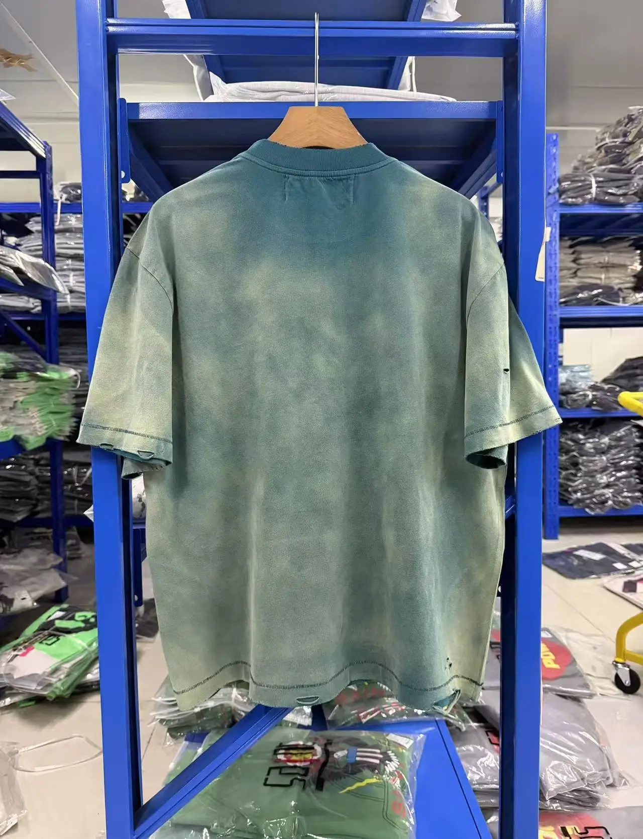 New Men paly Washed Green Ripped‌ holes T Shirts T-Shirt Hip Hop Skateboard Street Cotton T-Shirts Tee Top US size A172