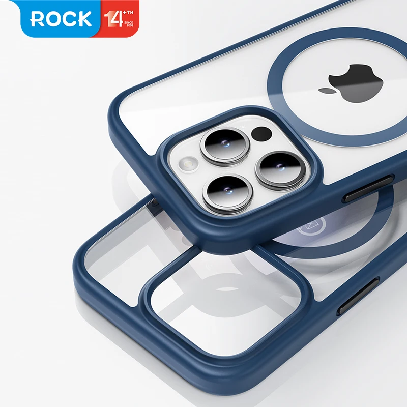 For iPhone 15 Pro Max Case Rock Space Magnetic PC+TPU Shockproof Hybrid Guard Pro High Transparent Back Cover For iPhone 15 Pro