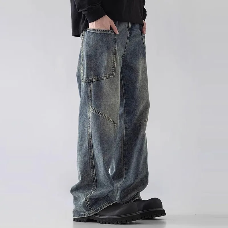 

Cargo Pants Denim Pant Men Jeans Traight Trousers Pockets Mid Waist Y2k Streetwear Splice Casual Vintage Washed Work Loose 2026