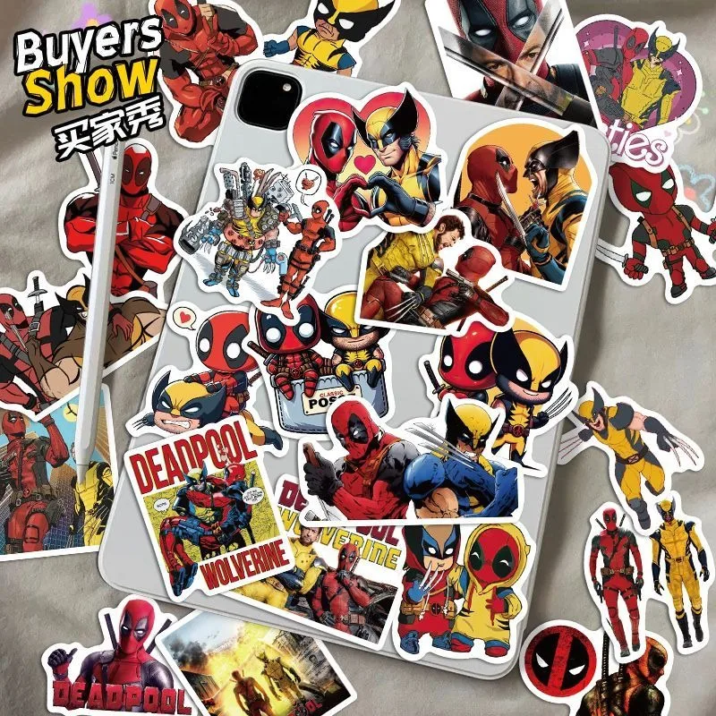 50PCS Marvel Deadpool and Wolverine Notebook Mobile Phone Case Notebook S Water Cup Luggage Guitar Waterproof Sticker Wholesale