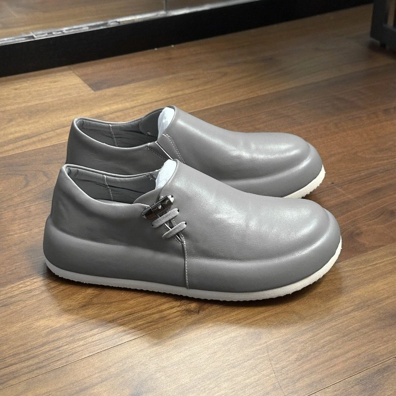 

British-style Men Loafers Retro Genuine Leather Casual Shoes Thick-Sole Height-increasing Slip-on Shoes Daily Commuting Sneakers