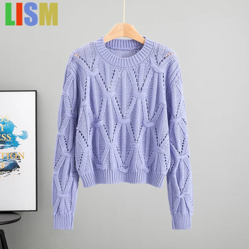 

LISM winter clothes woman Hollow out long sleeved knitted sweater for women 2025 base sweater pullover Women's sweater