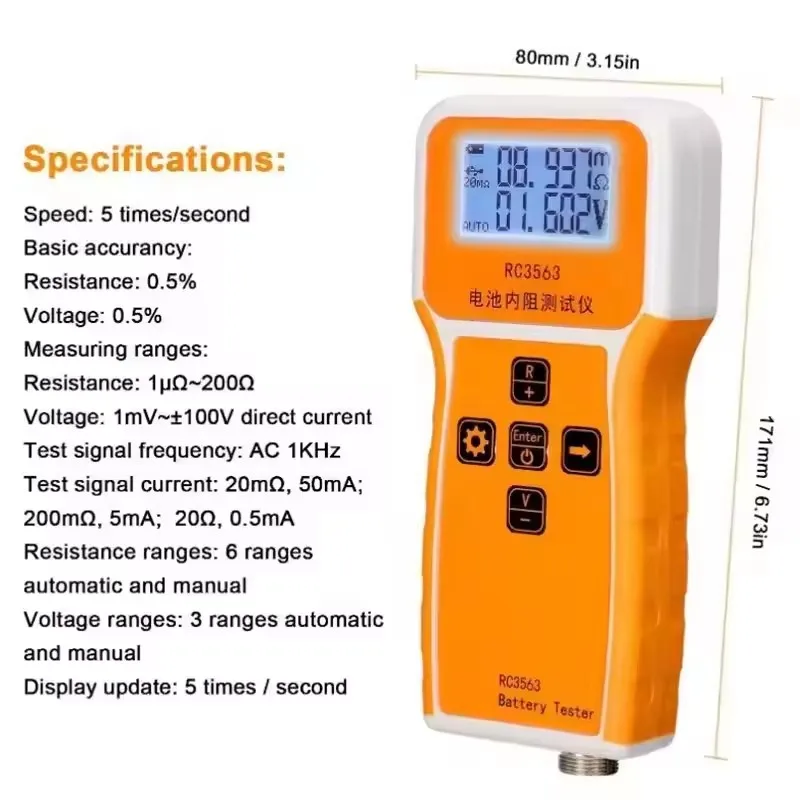 RC3563 Battery Voltage Internal Resistance Tester 18650 Battery Tester OhmmeterHigh-precision Trithium Lithium Iron Phosphate