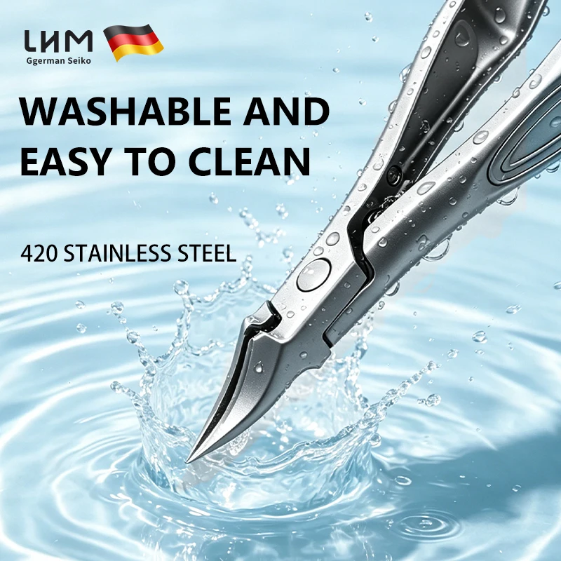 Ingrown Nail Clippers, Slanted Curved Blade Toenail Clippers, Wide Jaw Anti-Splash Nail Clipper for Thick & Ingrown Nails, Stain
