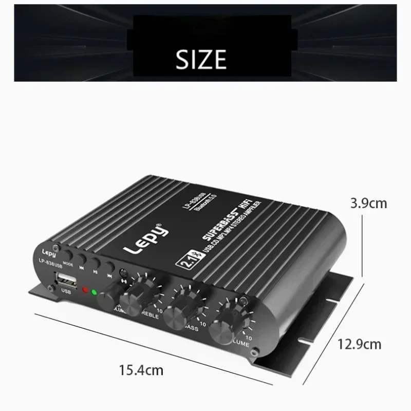 Audio Amplifier LEPY838USB Bluetooth Subwoofer Amplifier Computer 12V Car Home Amplifier U Disk Lossless Music 2.1 Channel HiFi