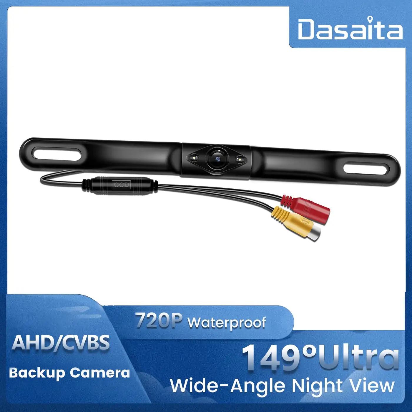 Dasaita AHD/CVBS HD Rear View Camera For US Version Metal License Plate Frame 2 Lights LED AHD & CVBS Parking Cam Night Vision