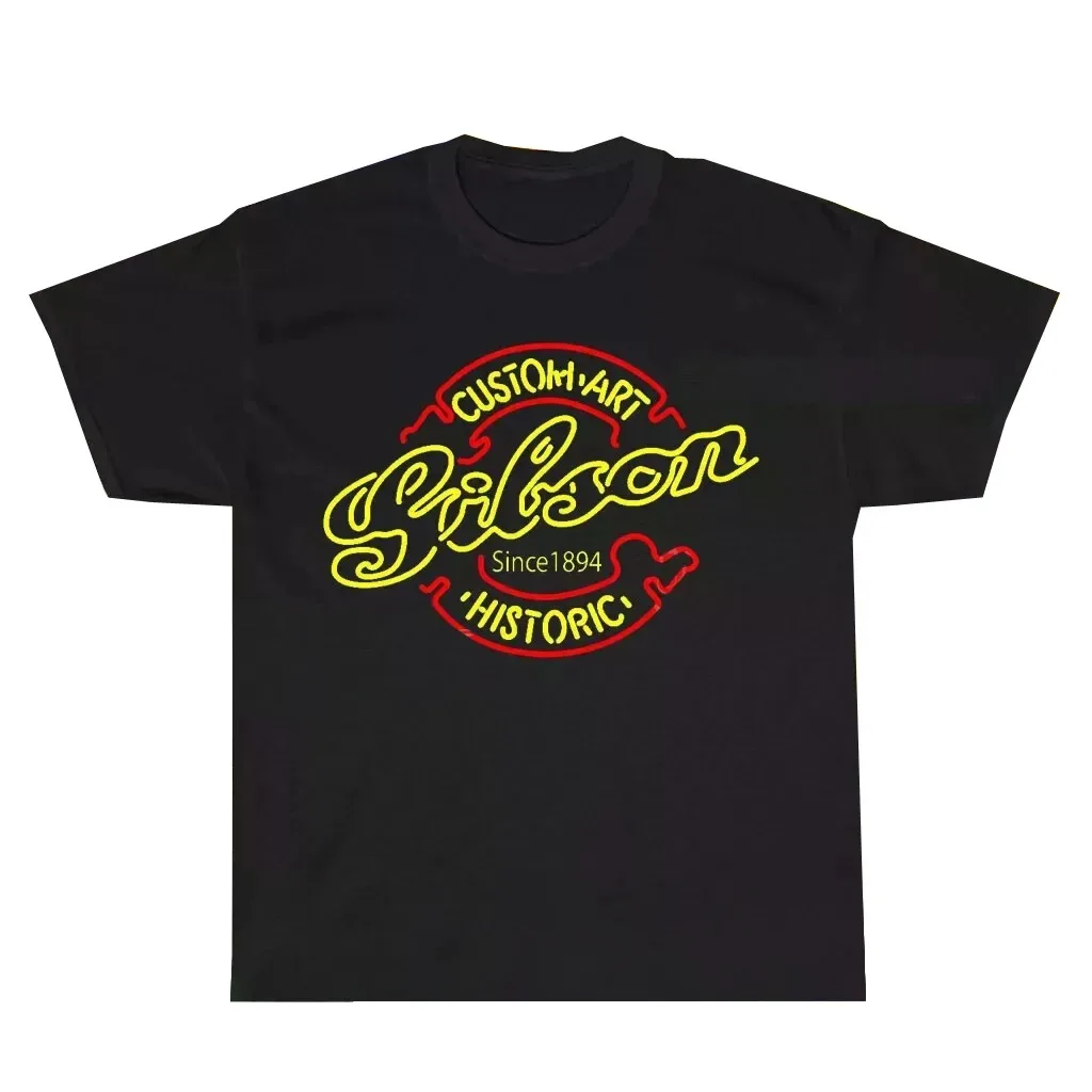 Gibson Guitar Since 1894 Edition Logo 2024  Summer Cotton Black Borla  Men Short Sleeves Cool Tee Hip Hop Streetwear T-shirt