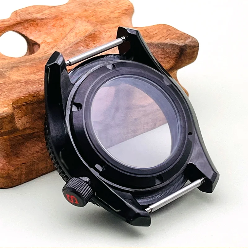 Caja de reloj negra SPB185 SPB187 apta para movimiento NH35 NH36, cubierta trasera transparente, inserto luminoso verde, fundas de reloj Spb185