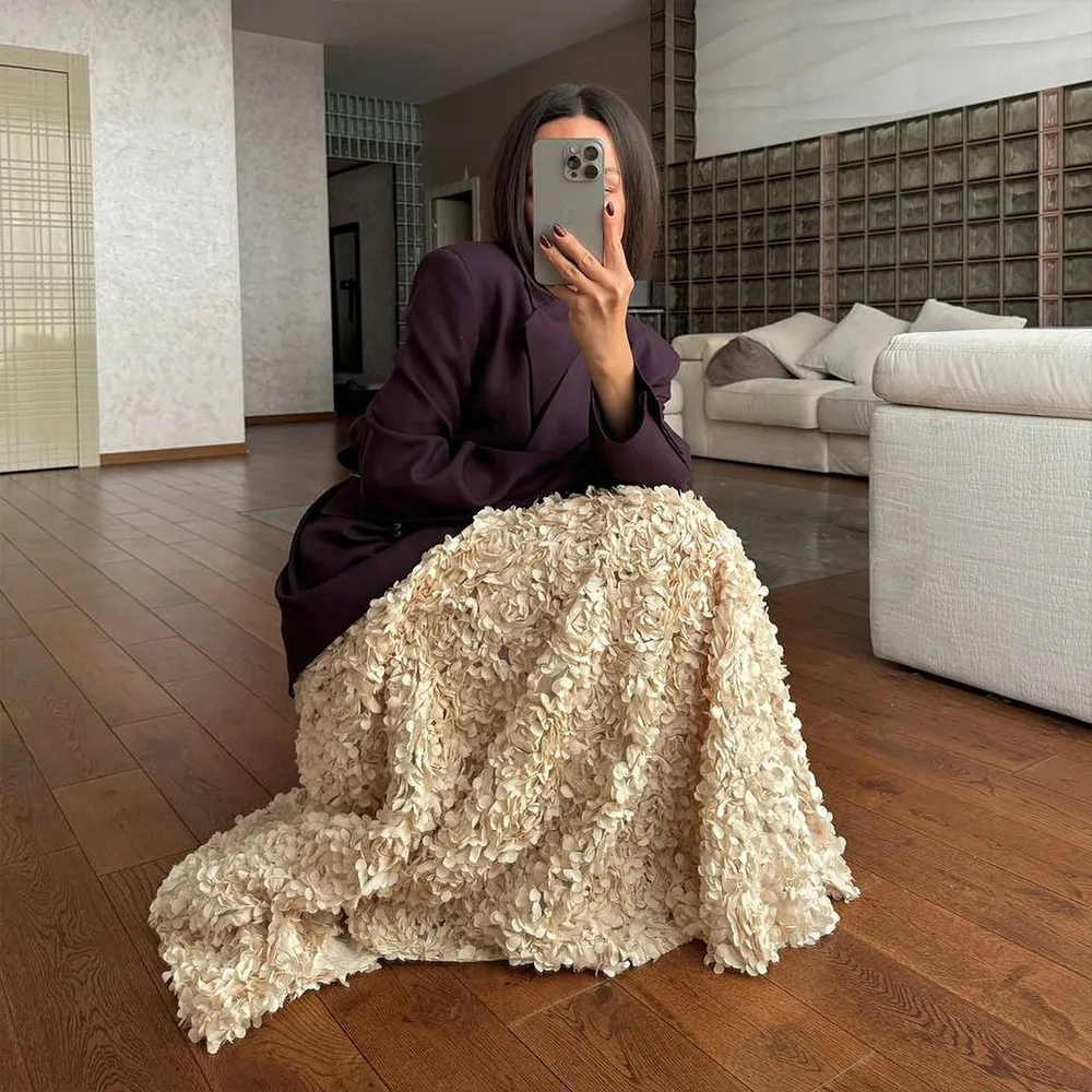 Luxury 3D Flower Layered Petals Maxi Skirt Chic Design Split Slim High Waist Long Skirt Fall Special Event Outfits For Woman