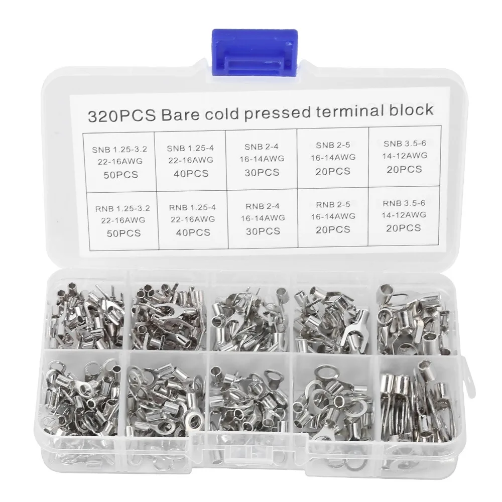 320pcs O Type and U Type Non Insulated Ring Terminals 10 Kinds Copper Material Ring Terminal Non Insulated Wire Connectors Kit