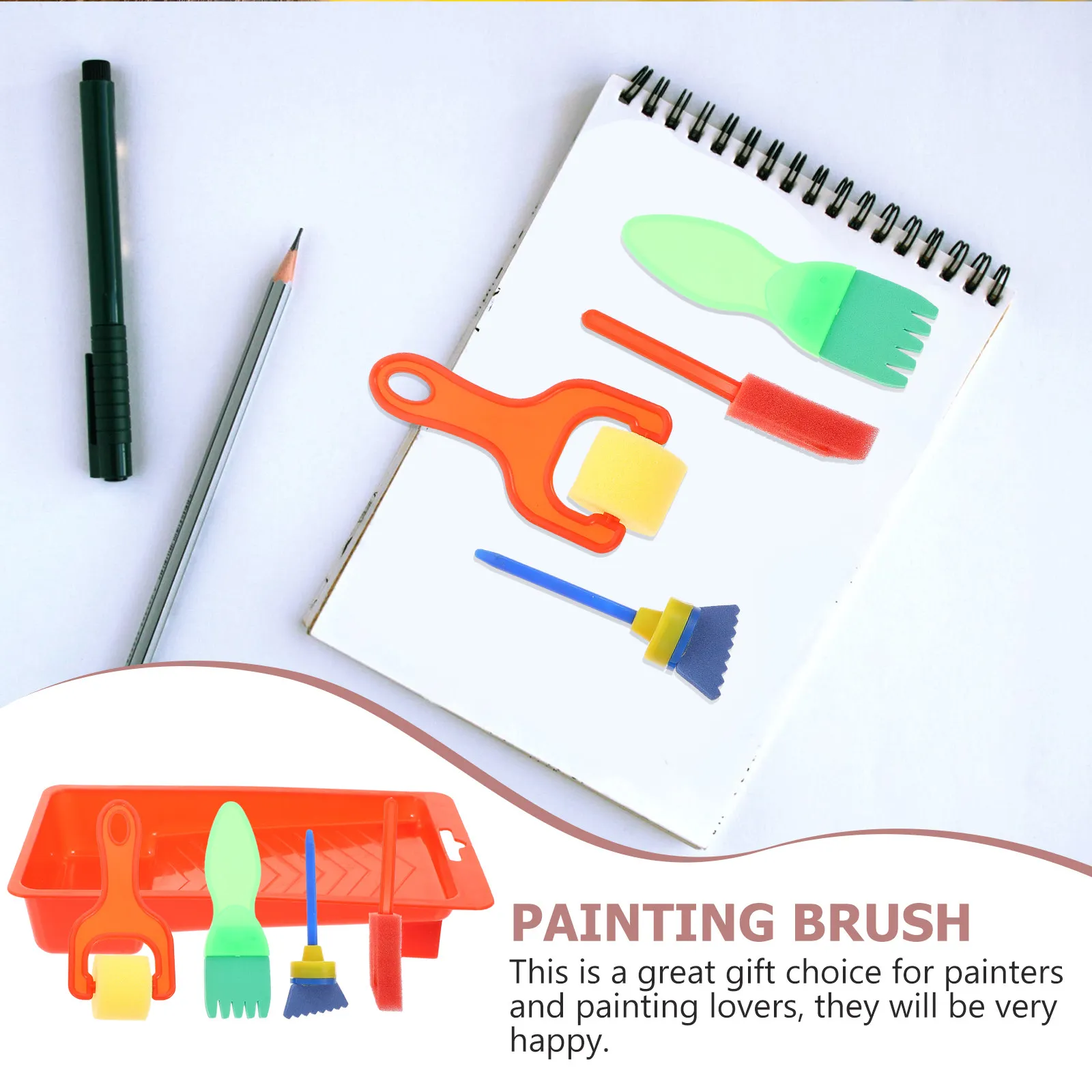 

2Sets Kids Painting Sponge Brush Set Premium Soft Bristle Art Tools for Watercolor Acrylic Oil Gouache DIY Crafts Drawing