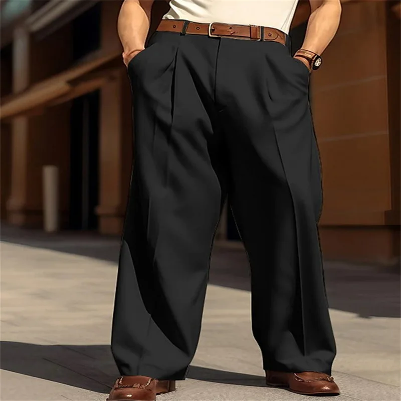 

American Fashion Male Pants Clothes Men's Solid Color Casual Business Trendy Daily Simple Basic Wide Leg Straight Suit Trousers