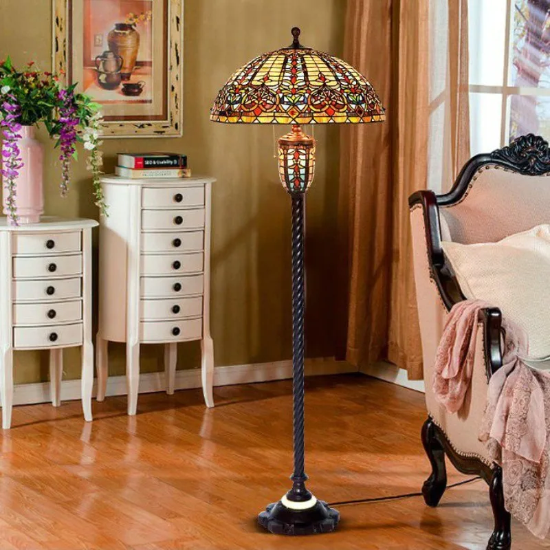 American luxury retro book, stained glass purely handmade, guest dining room, study floor lamp