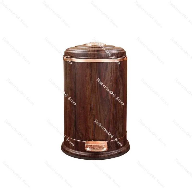 

Applicable to Imitation mahogany pattern trash can home living room bedroom kitchen high-grade vintage foot bucket lid