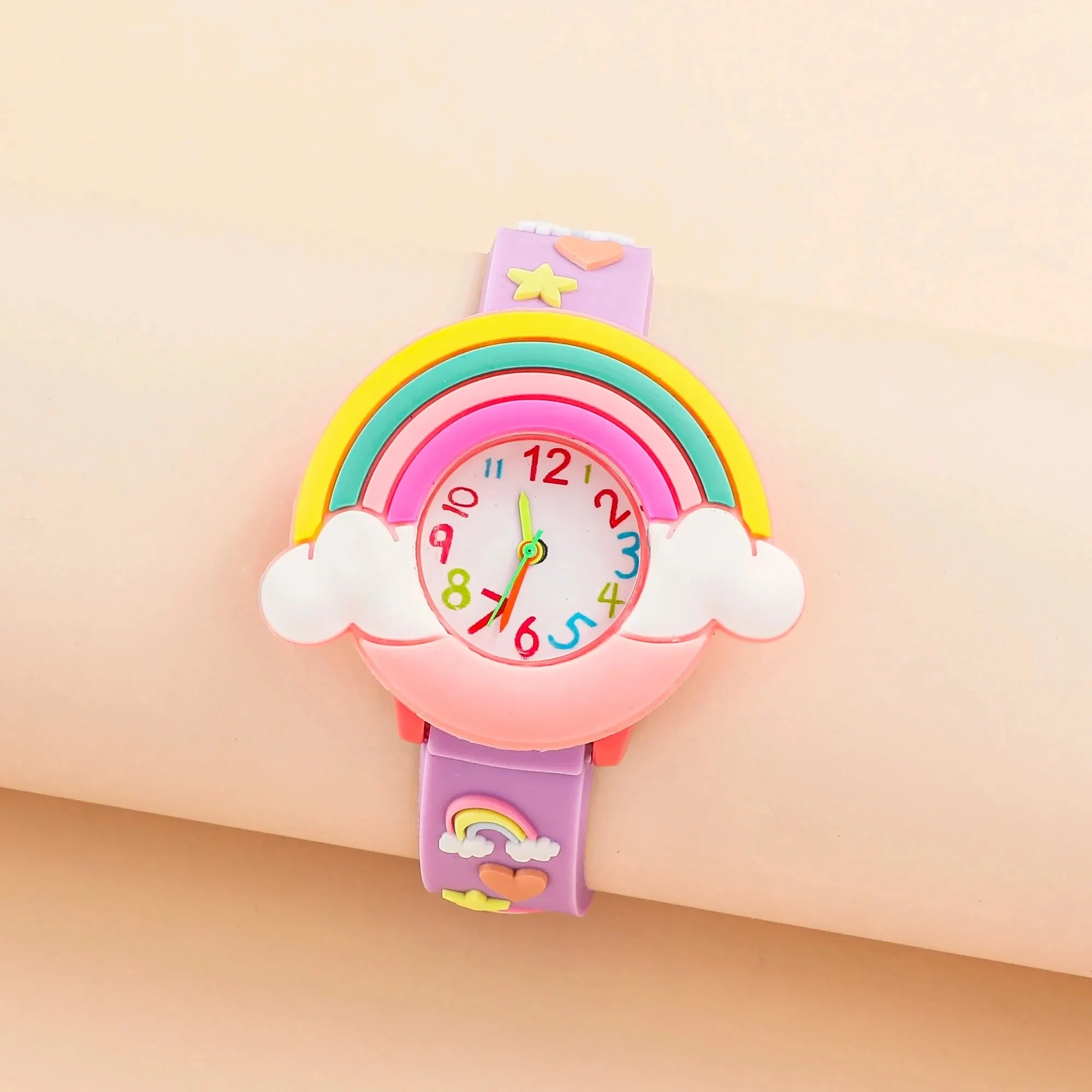 2024 New Rainbow Cloud Printed Silicone Band Children\'s Watch Girl Cute Cartoon Quartz Watch Kids Watches Boys Girl Watche