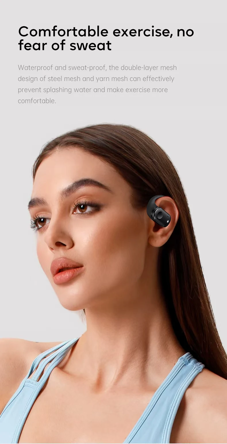 Open-Ear Headphones with Stable Comfort & Hi-Res Sound Pure Bass Boost Bluetooth 5.3 Earbuds OWS Wireless Headphones for Sports