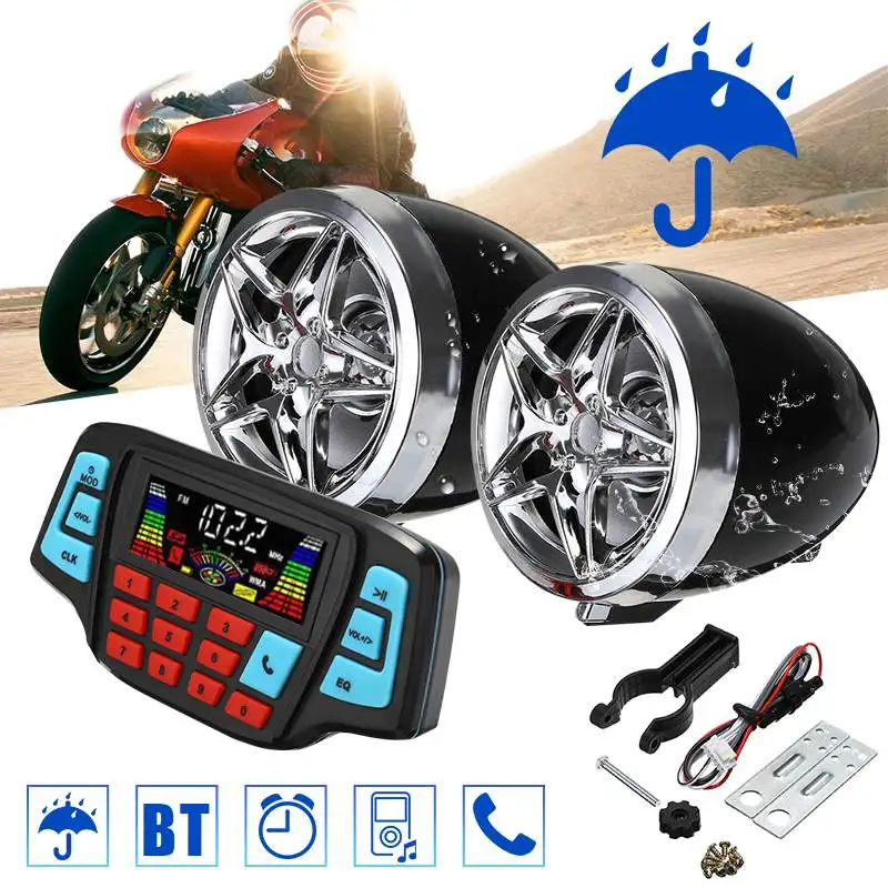 Motorcycle Audio System Waterproof Portable Stereo Speakers FM Radio MP3 Music Player Scooter ATV Remote Control Speaker Scooter