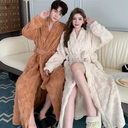 Autumn Winter Flannel Couple Home Clothes Simple Sweet Comfortable Sexy Warm Long Nightgown Men's Robe Coral Fleece Bathrobe