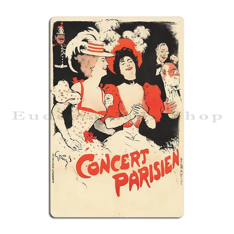 Concert Parisien Vintage Paris Theatre Poster Art Nouveau 1897 Metal Plaque Club Wall Decor Classic Design Tin Sign Poster