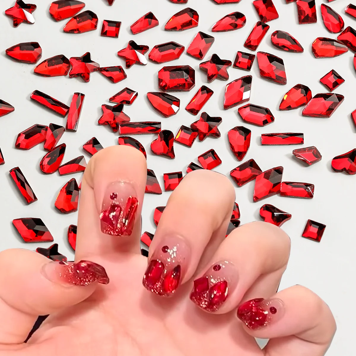 100 pezzi di strass per nail art, cristallo super glitterato, dimensioni miste, non hot fix, fondo piatto, strass in vetro 3D per strumenti per nail art fai da te