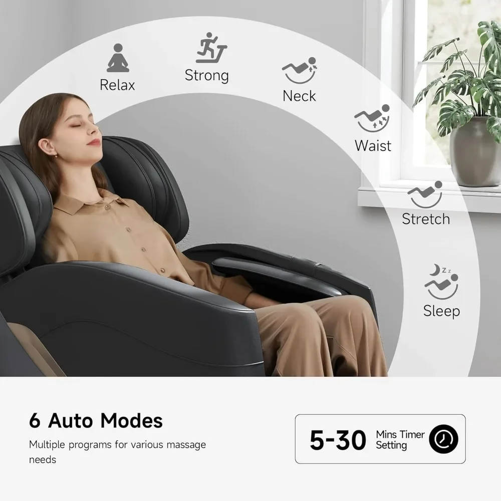 كرسي تدليك 2025 لكامل الجسم، كرسي بدون جاذبية مع 6 أوضاع تلقائية، تدليك القدم، التدفئة، بلوتوث #6