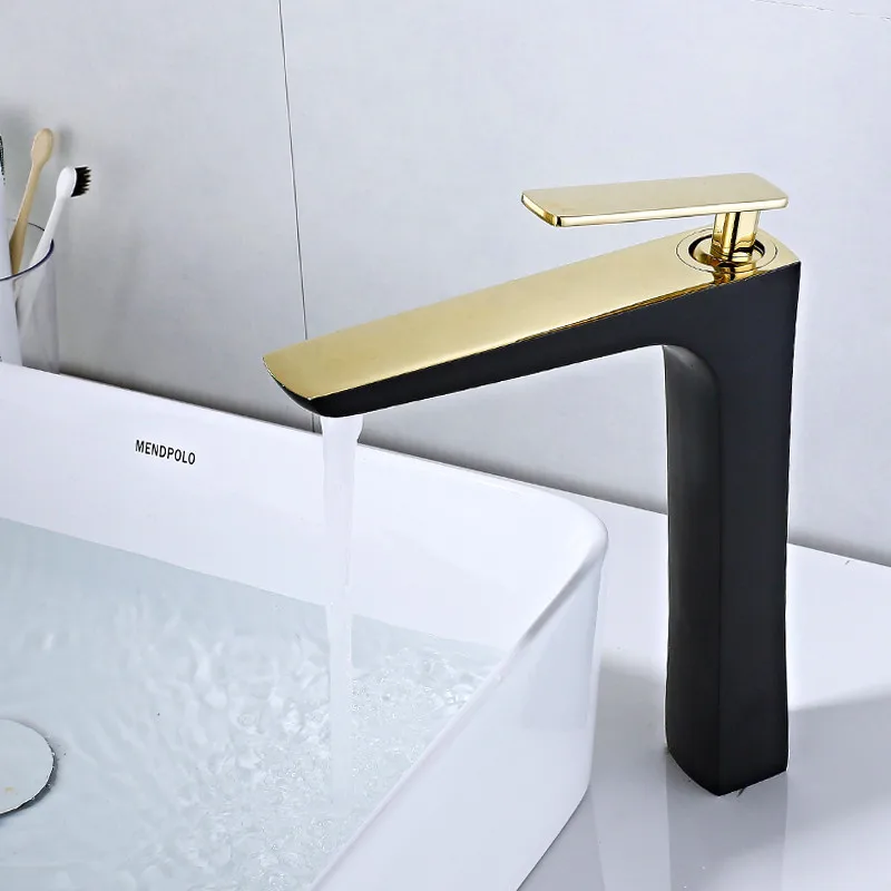 Bathroom Basin Faucets Solid Brass Sink Mixer Hot & Cold Single Handle Deck Mounted Lavatory Taps White/Black Gold New Arrival