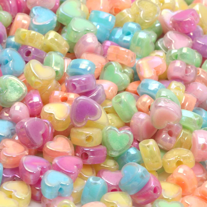 50pcs/Lot 8mm Colorful Acrylic AB Love Heart Beads for Jewelry Making Loose Spacer Beads Necklace Bracelet Craft DIY Supplies